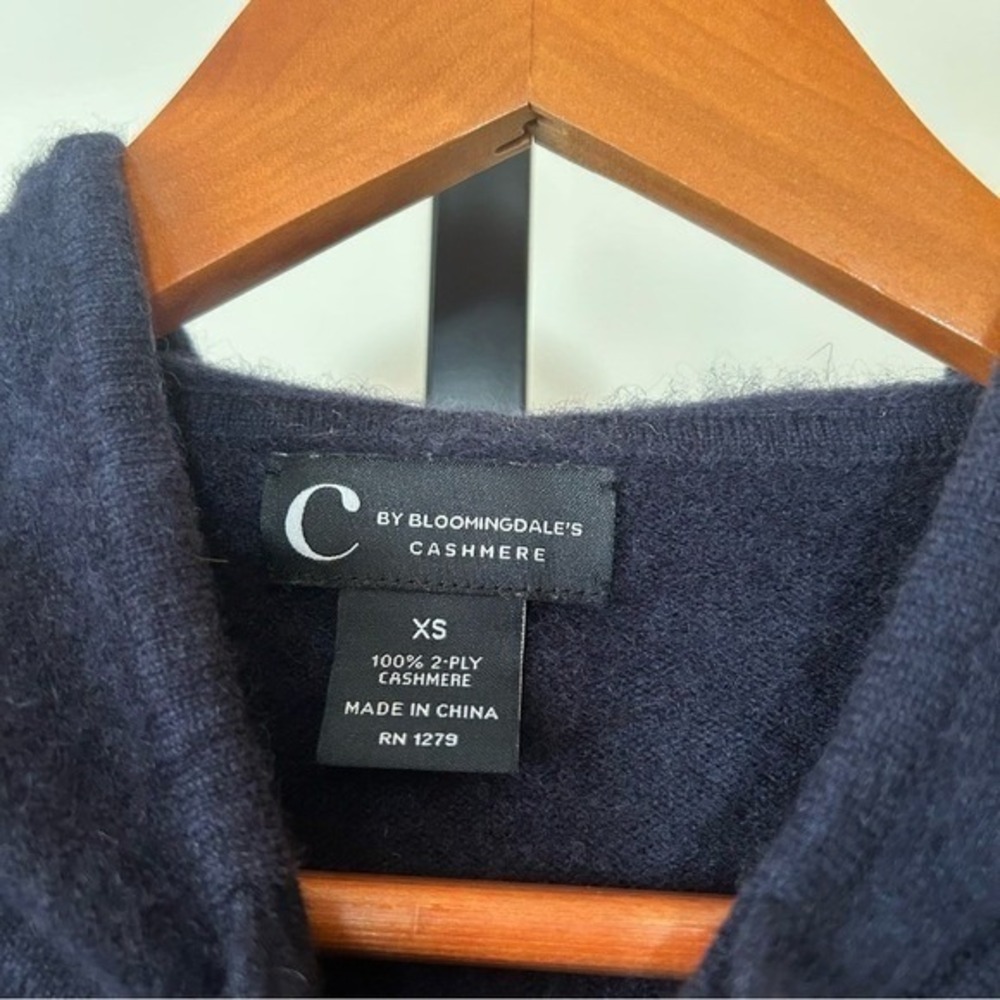 C by Bloomingdale's 100% 2-Ply Cashmere Full Zip Hoodie Luxury Navy Blue Size XS - Picture 3 of 5